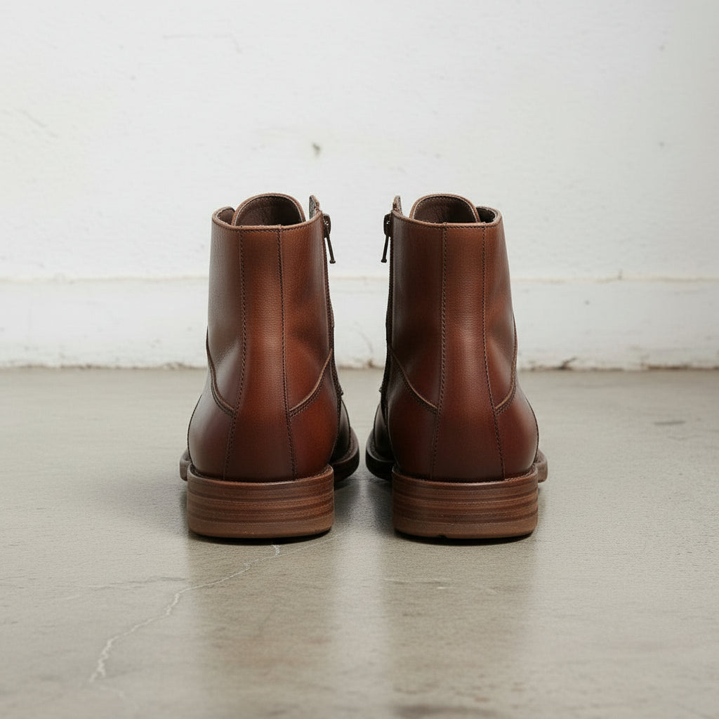Handmade Men's Antique Brown Side Zipper Ankle Biker Boots