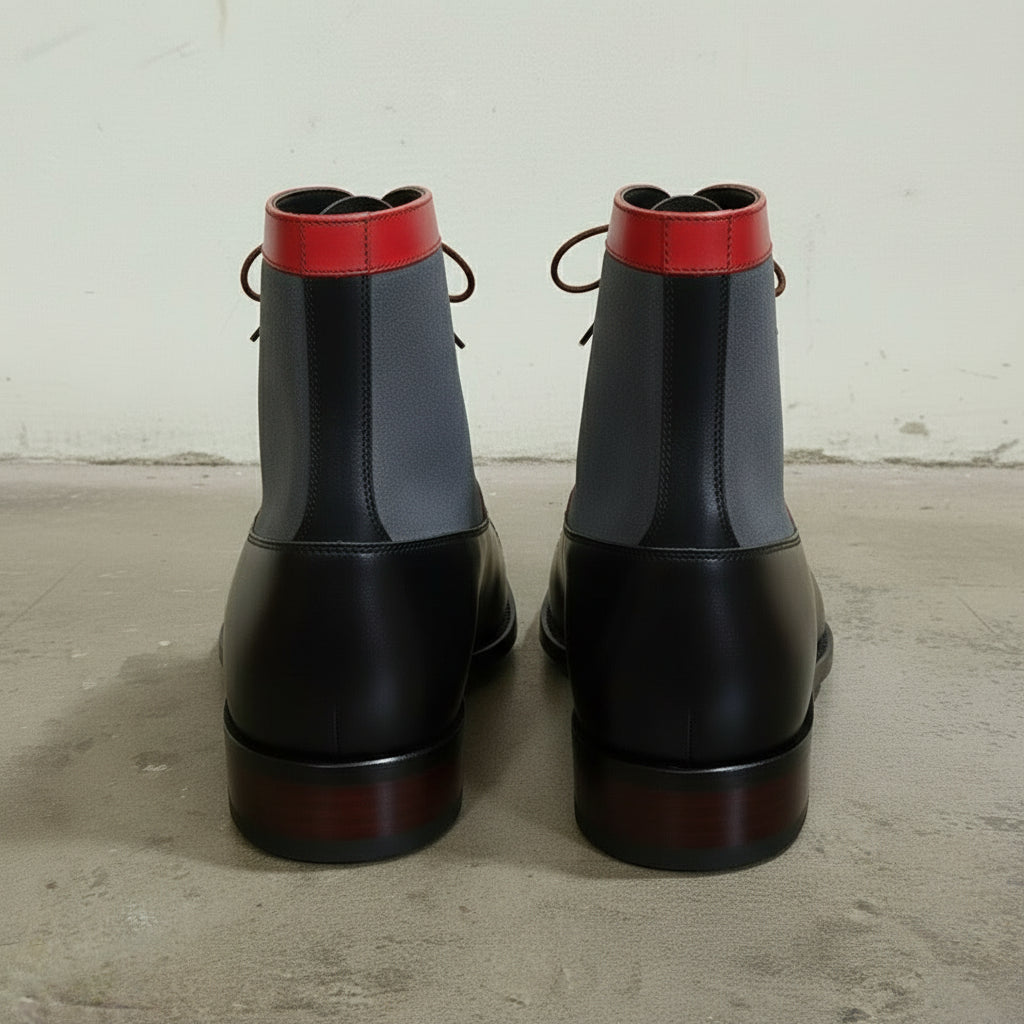 Handcrafted Men's Three-Tone Leather and Suede Ankle Boots