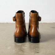 Handmade Men's Dark Tan Leather High Ankle Strap Boots