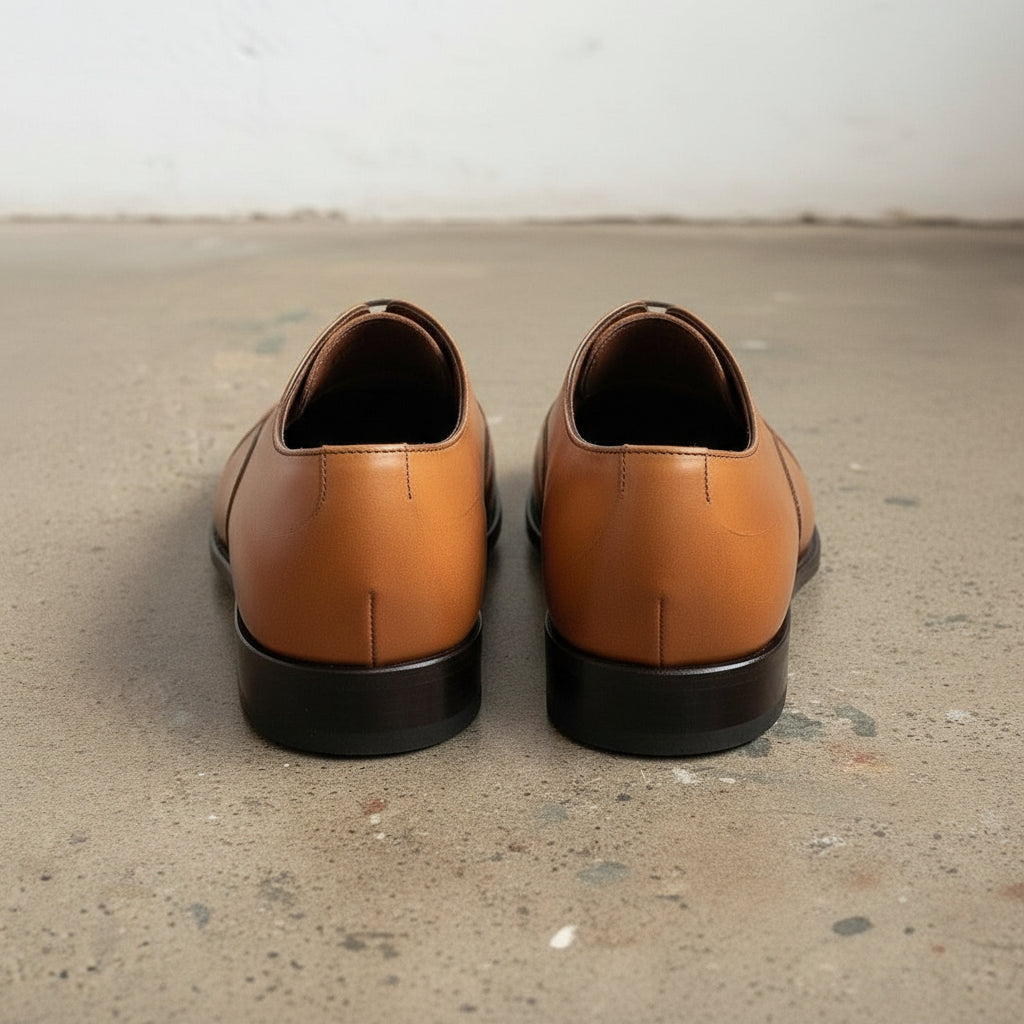Men's Handmade Tan Leather Dress Shoes with Lace-up Closure