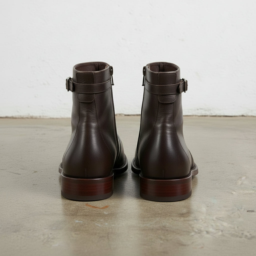Handcrafted Men's Leather Plain-toe Ankle Boots