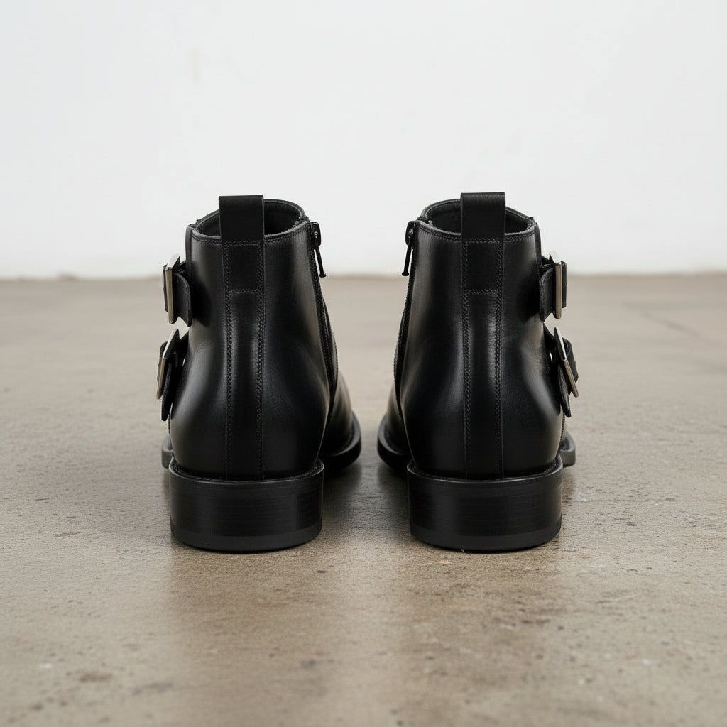 Handmade Men's Leather Buckle Ankle Boots