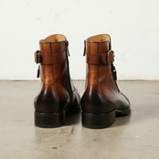 Handmade Men's Dark Brown Leather High Ankle Strap Boots with Zipper