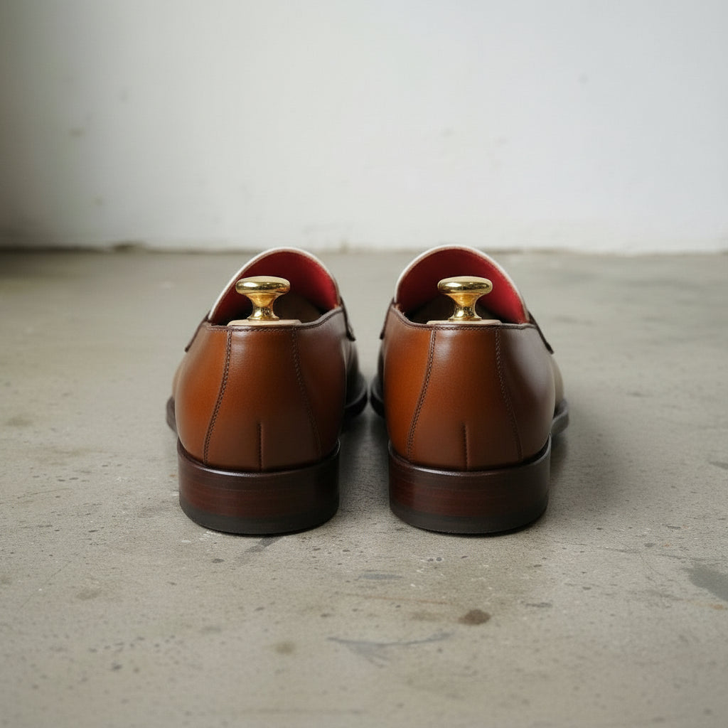 Handmade Men’s Two-Tone Leather Penny Loafers, Classic Style