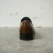 Men's Crocodile Embossed Leather Moccasins in Brown