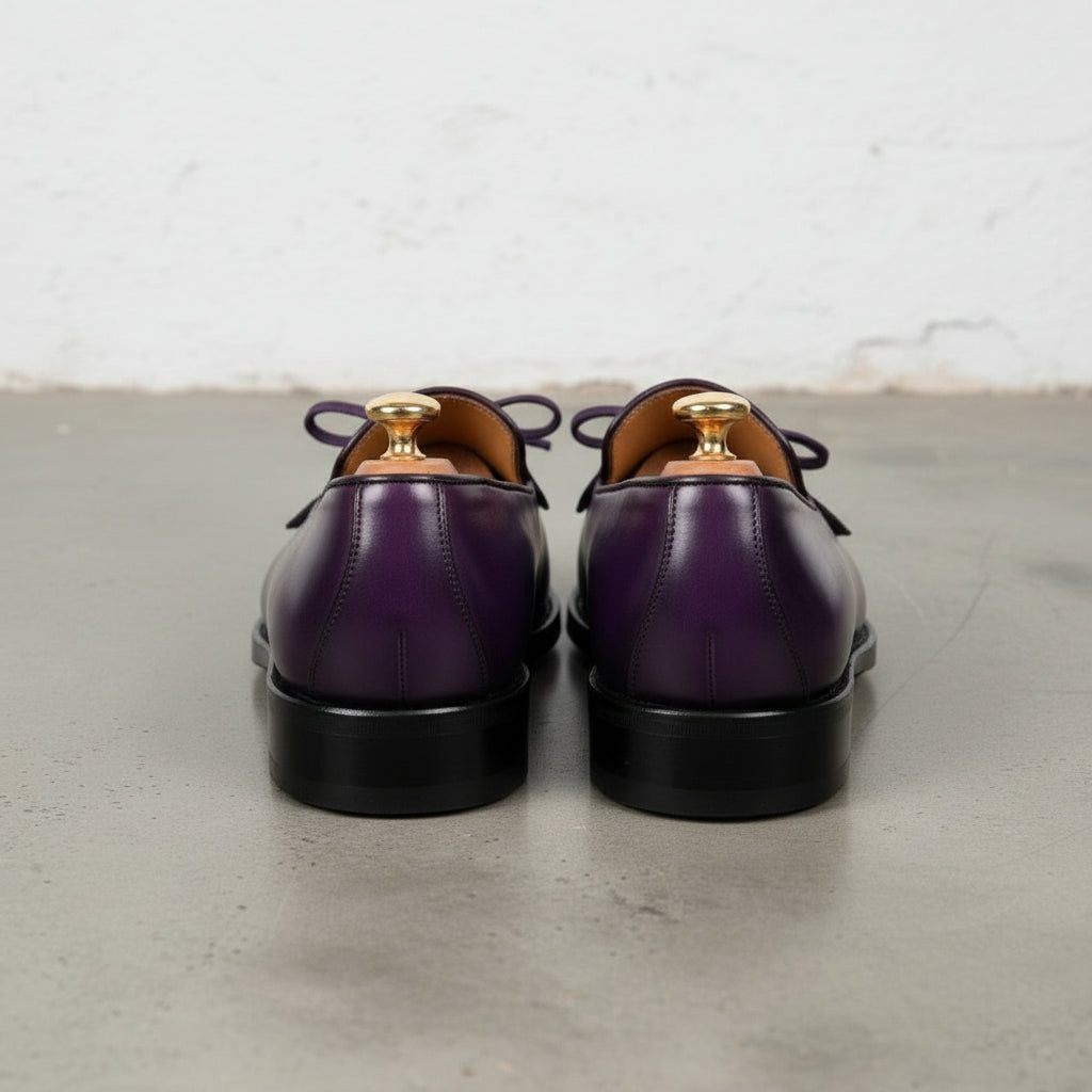 Men's Purple Fringe Apron-Toe Leather Loafers Men's Purple Fringe Apron-Toe Leather Loafers