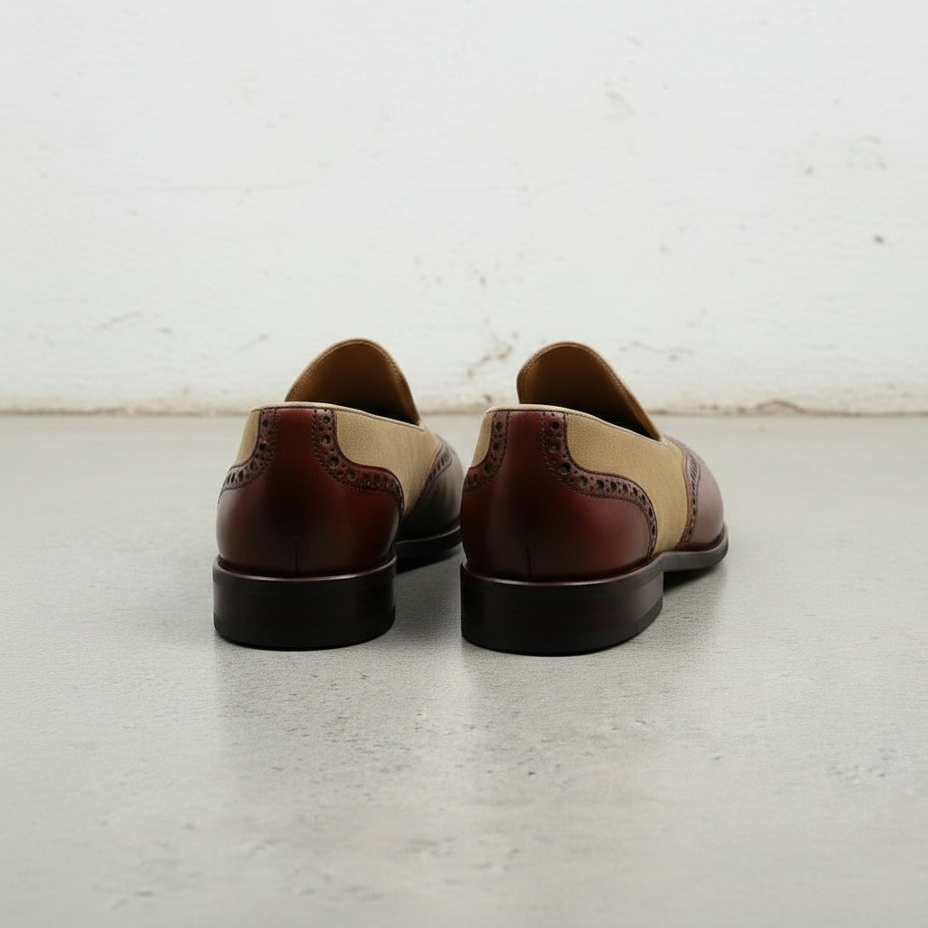 Handcrafted Two-tone Wingtip Moccasins in Suede and Leather