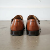 Handmade Men's Tan Brown Leather Double Monk Dress Shoes