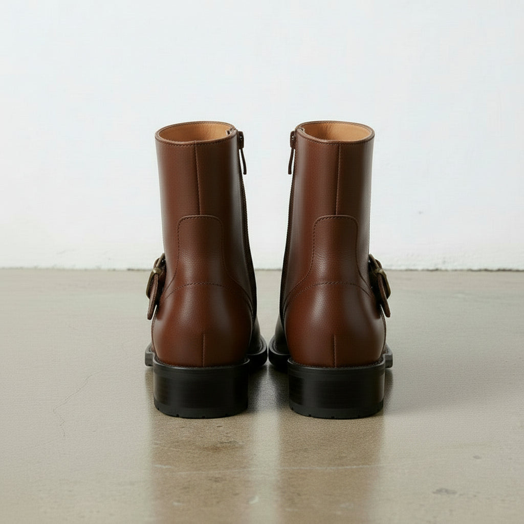Women's Handmade Brown Artisan Moto- Harness Leather Ankle Boots