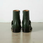 Women's Handmade Dark Green Artisan Moto- Harness Leather Ankle Boots