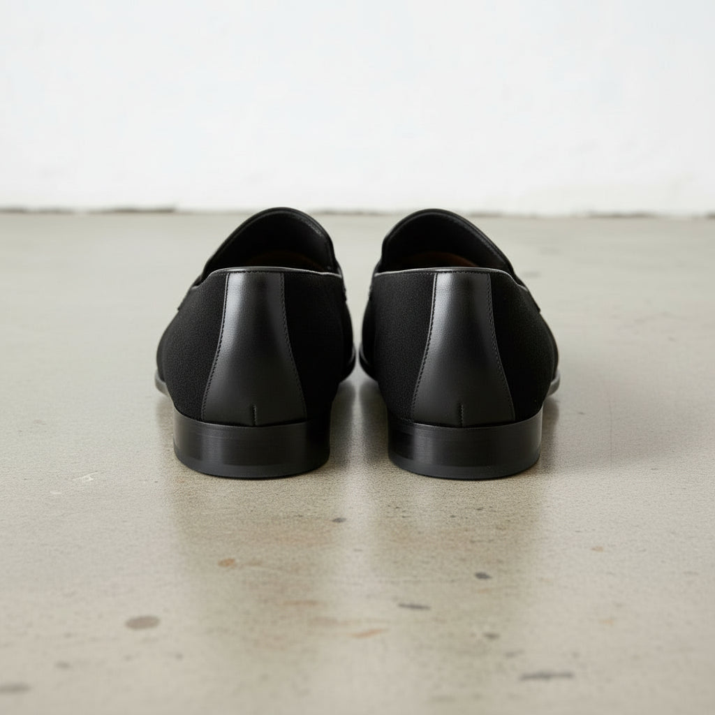 Men Formal Black Leather Shoes, Black Suede Moccasins Shoes