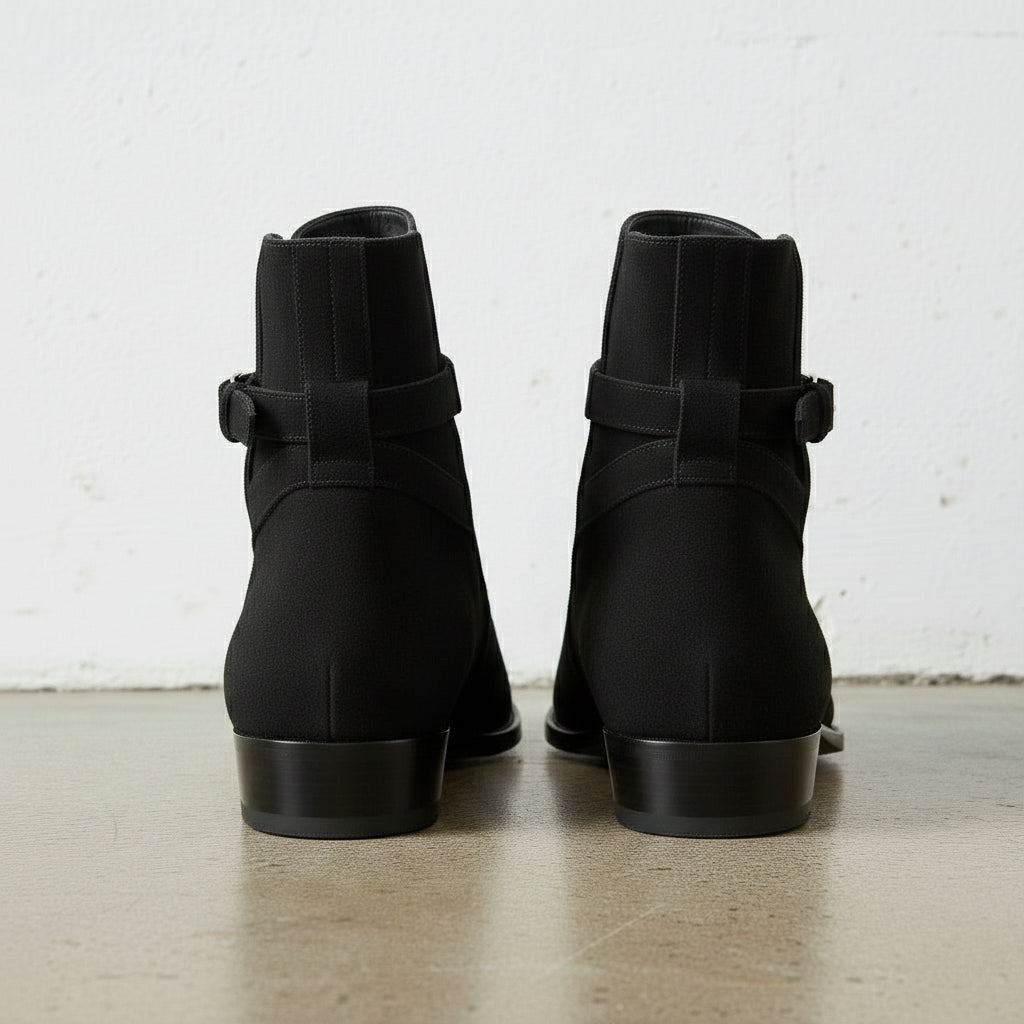 Handmade Mens Black Suede Leather Boots, Men Black Jodhpurs Leather Boot