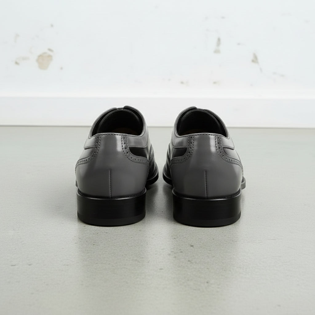 Handcrafted Black and Gray Wingtip Formal Leather Shoes