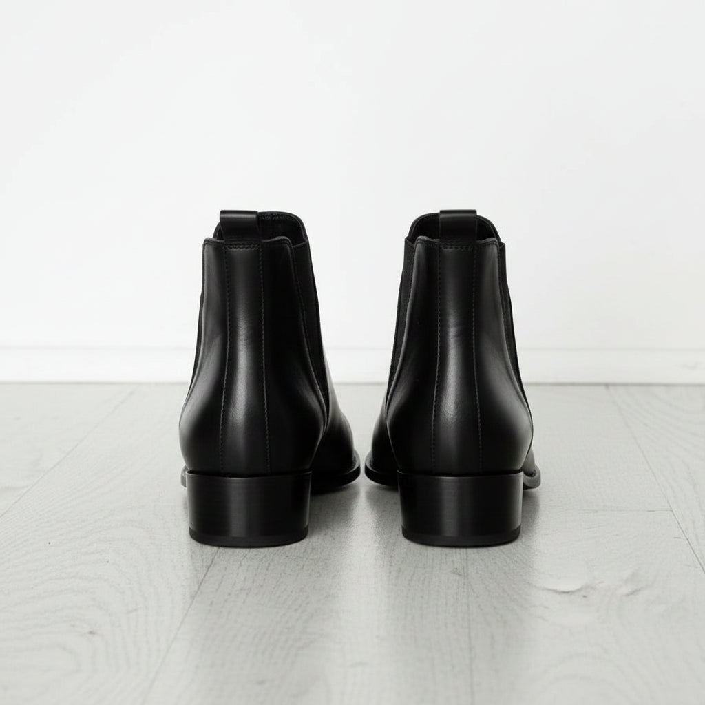 Handcrafted Men's Black Leather Chelsea Boots with Pointed Toe