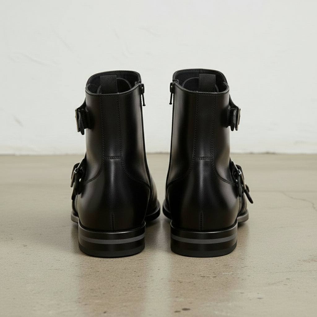 Men's Black Full Grain Leather Ankle High Boots