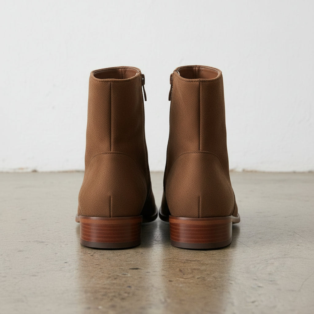 Men's Brown Suede Ankle High Zipper Casual Boots