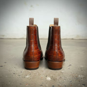 Handcrafted Men's Brown Chelsea Boots with Crocodile Pattern