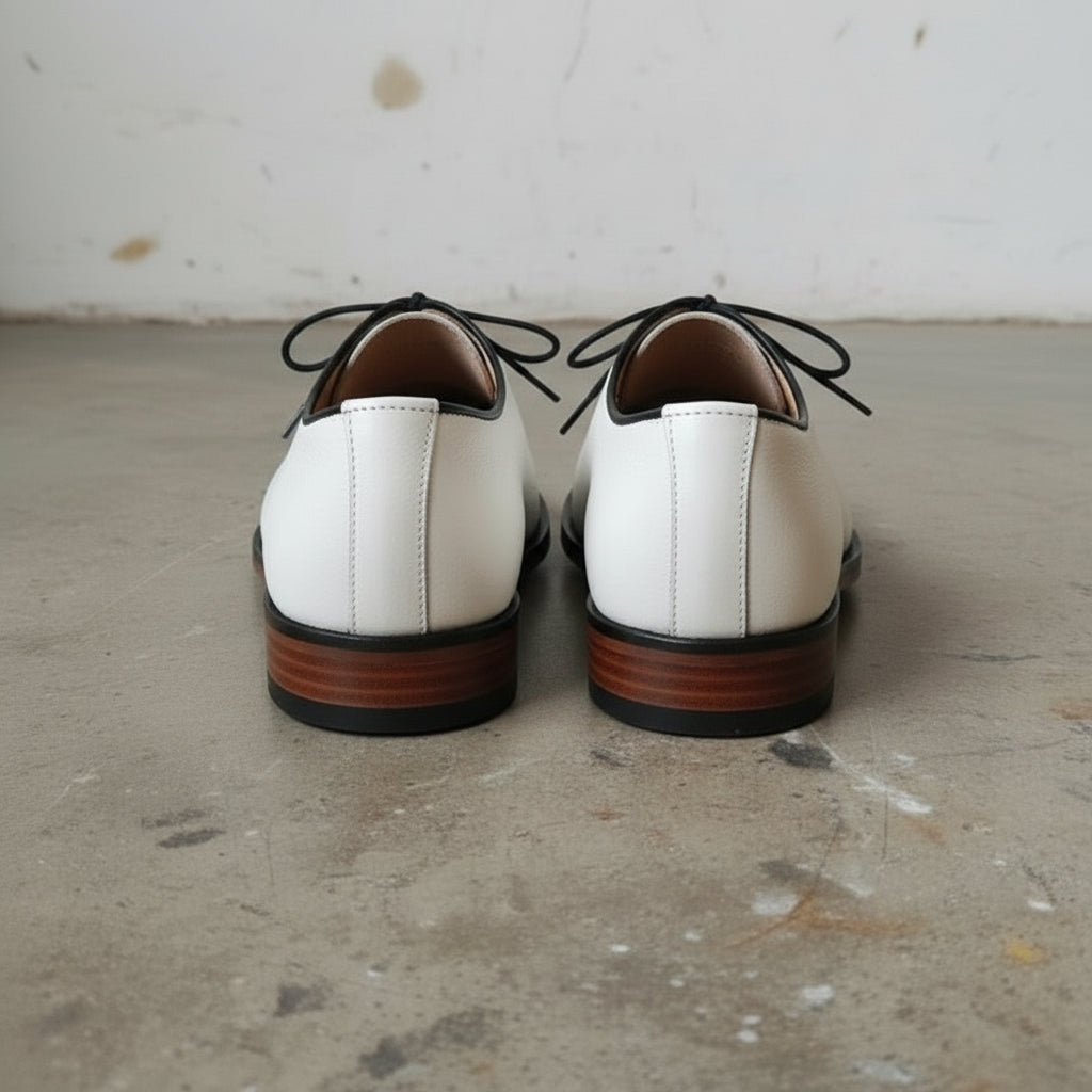 Men's White Lace-Up Full-Grain Leather Oxfords