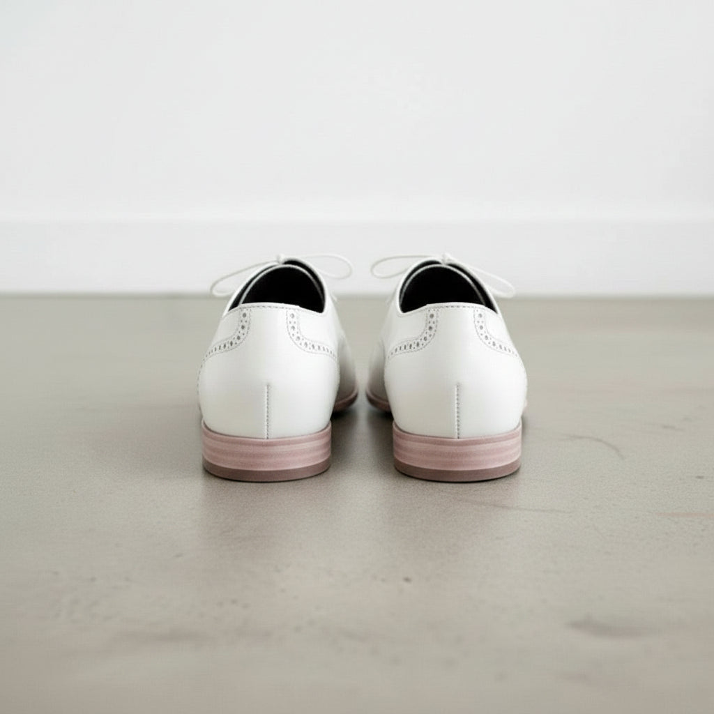Men's White Wingtip Lace-Up Full-Grain Leather Dress Shoes