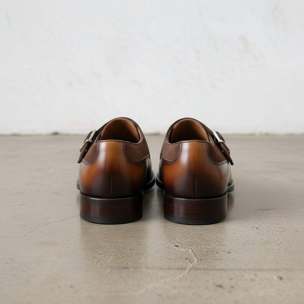 Men's Two Tone Double Monk Strap Full-Grain Leather Dress Shoes