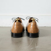 Men's Tan Crocodile-Embossed Leather Oxfords
