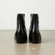 Men's Black High Heel Zipper Full-Grain Leather Dress Boots