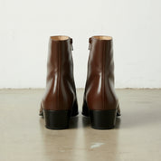 Men's Brown High Heel Zipper Full-Grain Leather Dress Boots