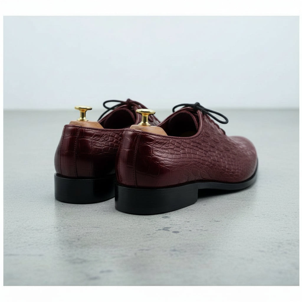 Handcrafted Men's Burgundy Alligator Leather Oxford Shoes