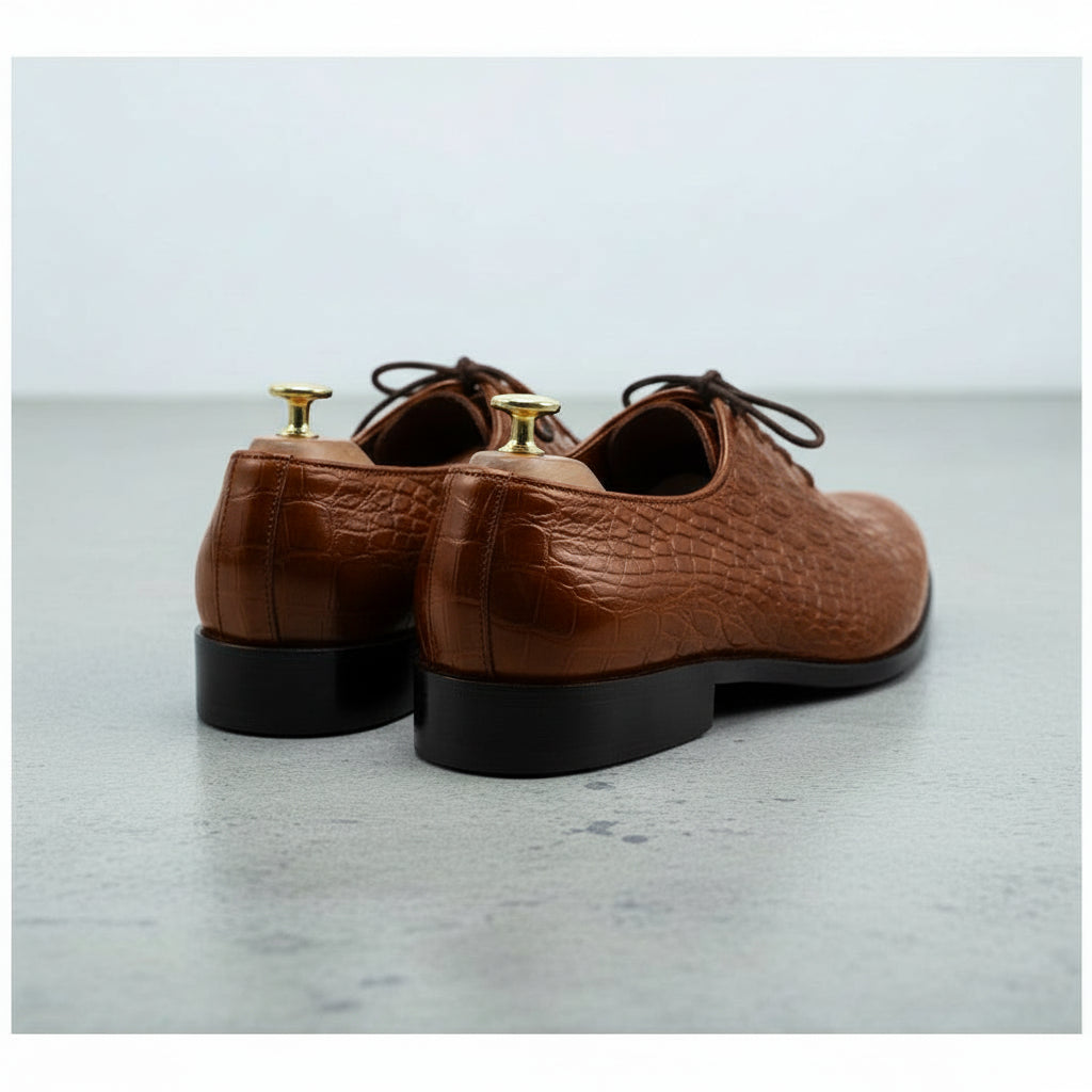 Handcrafted Men's Brown Alligator Leather Oxford Shoes