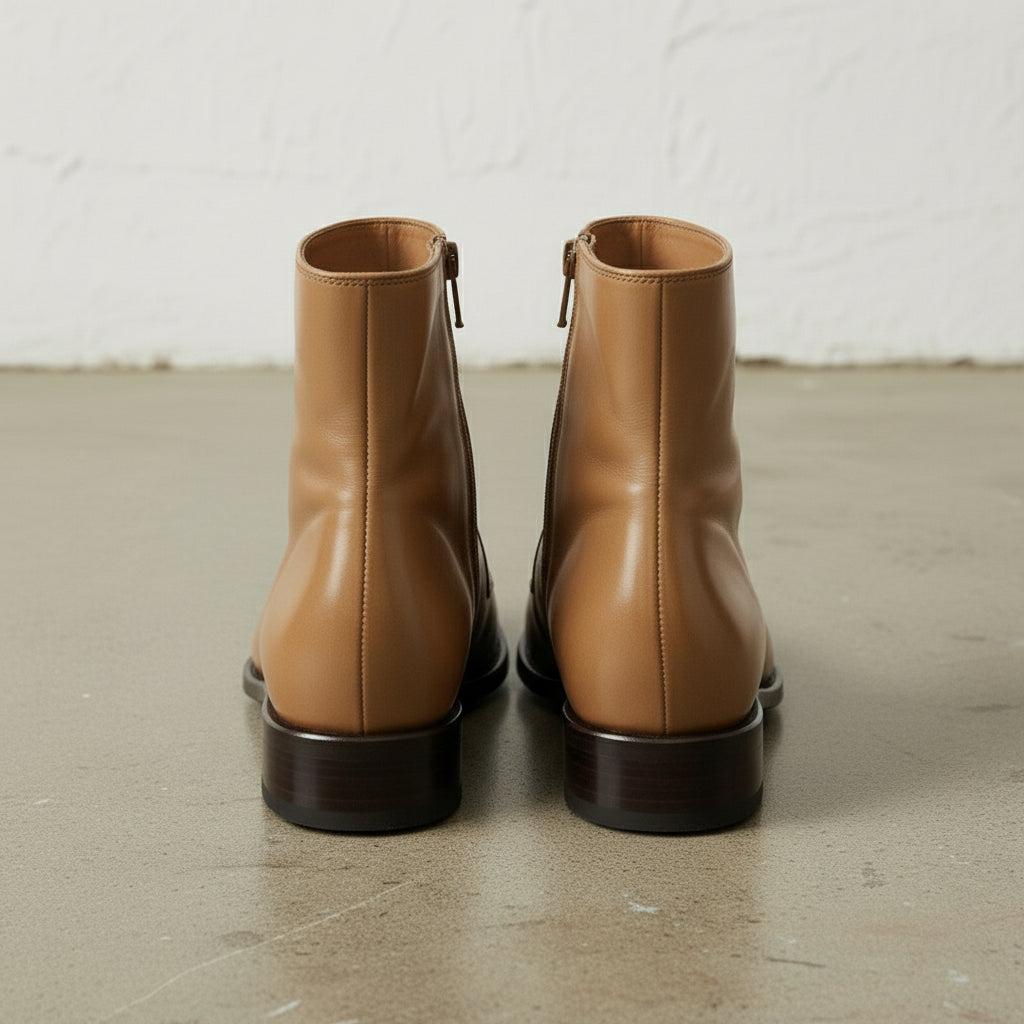 Men's Tan Apron-Toe Leather Boots