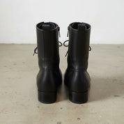 Men's Black Cap-Toe Leather Knee-High Lace-Up Boots
