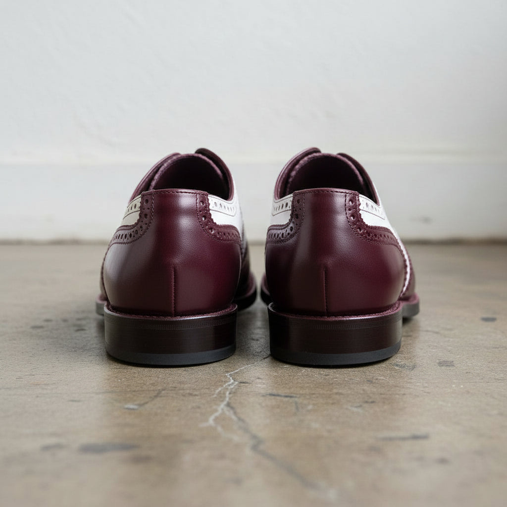 Men’s Burgundy Wingtip Spectator Shoes, Two-Tone Formal Dress Shoes