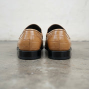 Men's Tan Alligator-Embossed Leather Penny Loafers