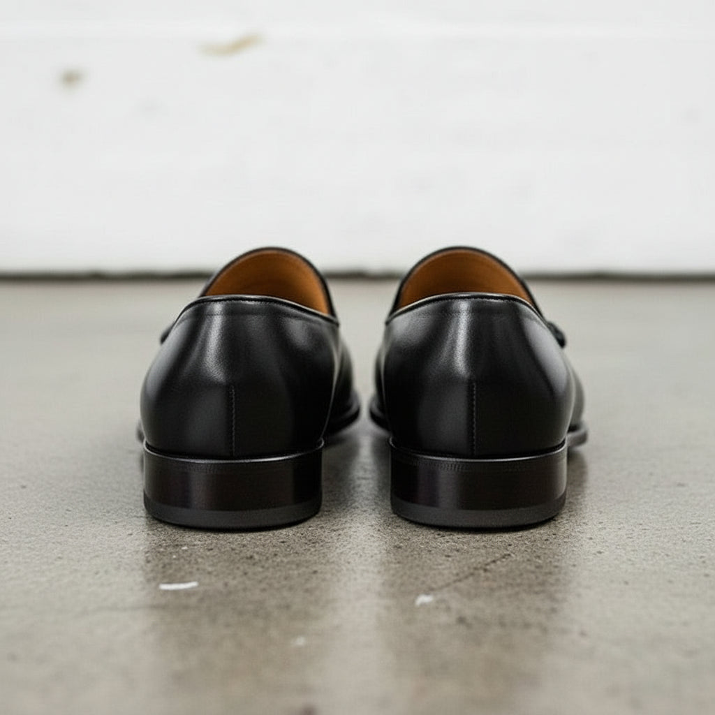 Men's Rich Black Tassel Loafer Handcrafted Calf Leather Dress Shoes