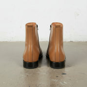Men's Tan Plain-Toe Leather Ankle Boots