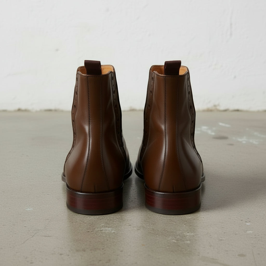 Men's Brown Plain-Toe Leather Chelsea Boots