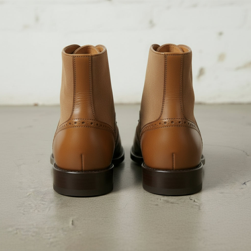 Men's Tan Wingtip Leather and Suede Derby Boots