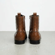 Men's Brown Crocodile-Embossed Leather Lace-Up Boots