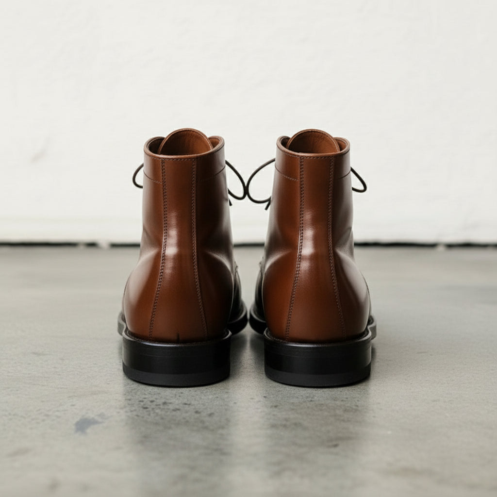 Men's Brown Cap-Toe Leather Ankle Boots