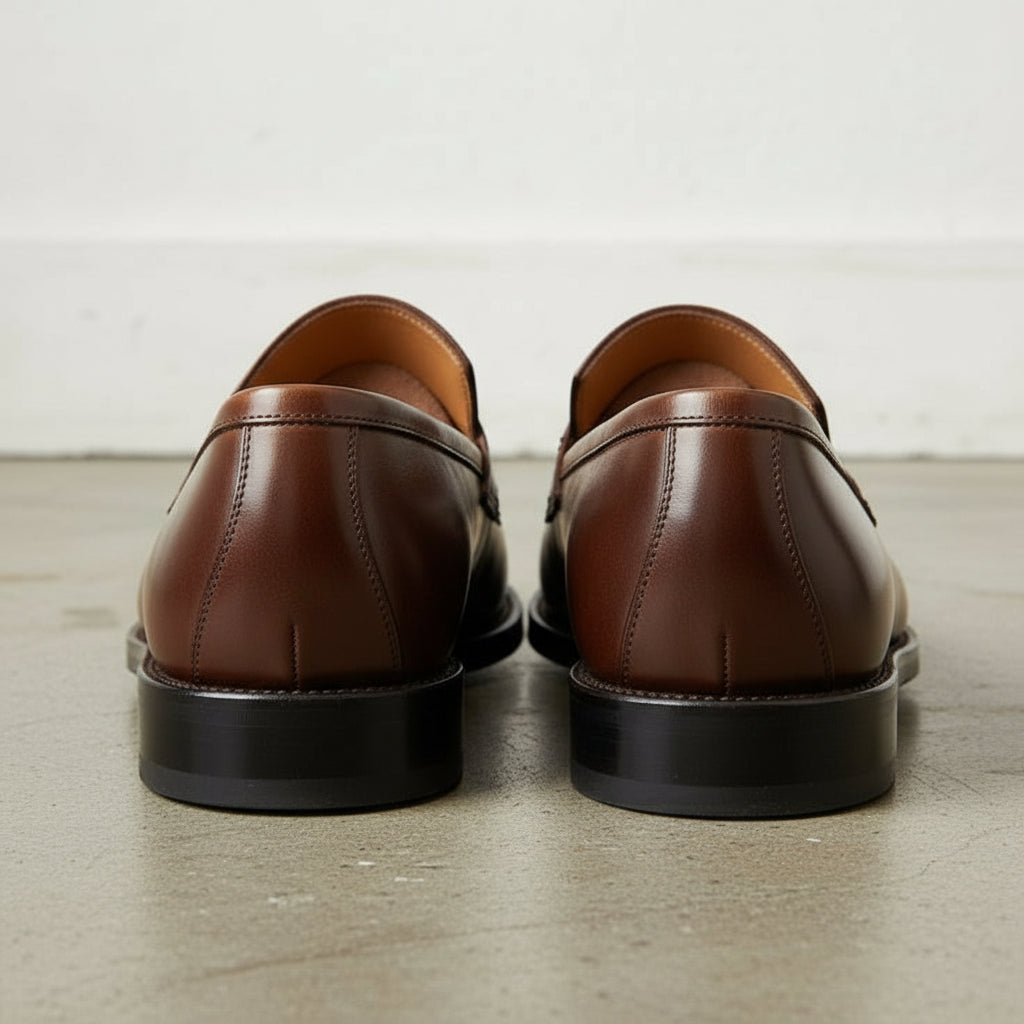 Men's Brown Cap-Toe Leather Penny Loafers