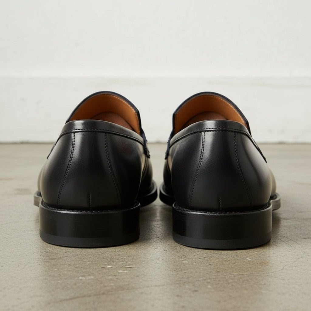Men's Black Cap-Toe Leather Penny Loafers