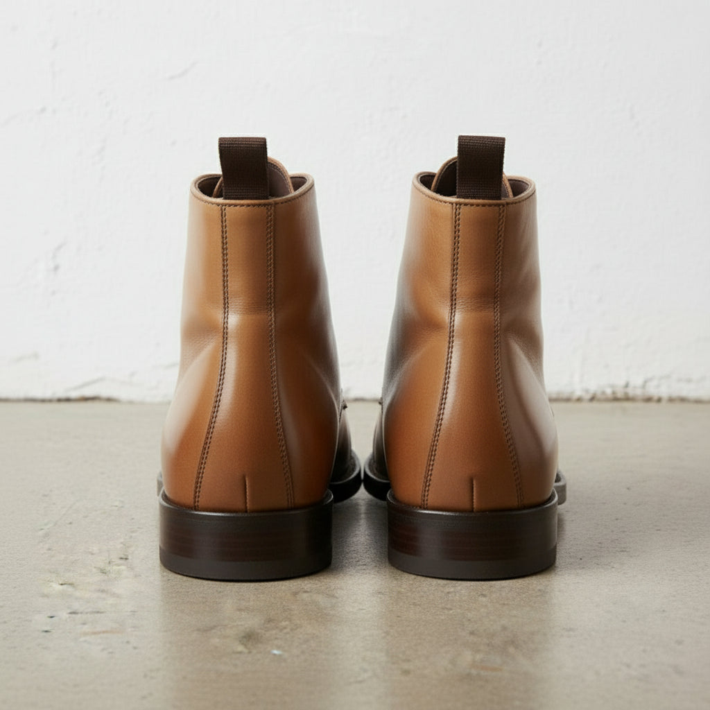 Men's Tan Cap-Toe Leather Ankle Boots