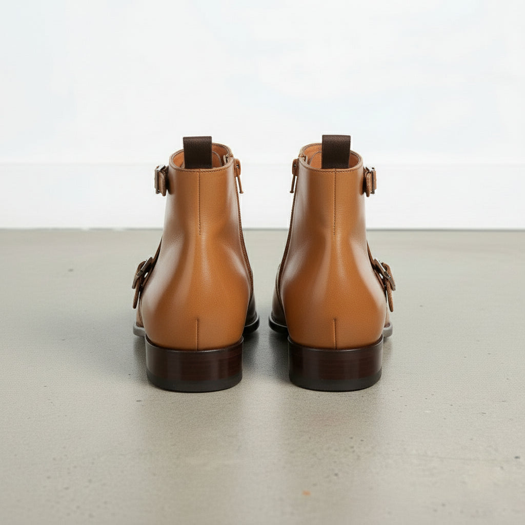 Men's Tan Leather Monk Strap Boots