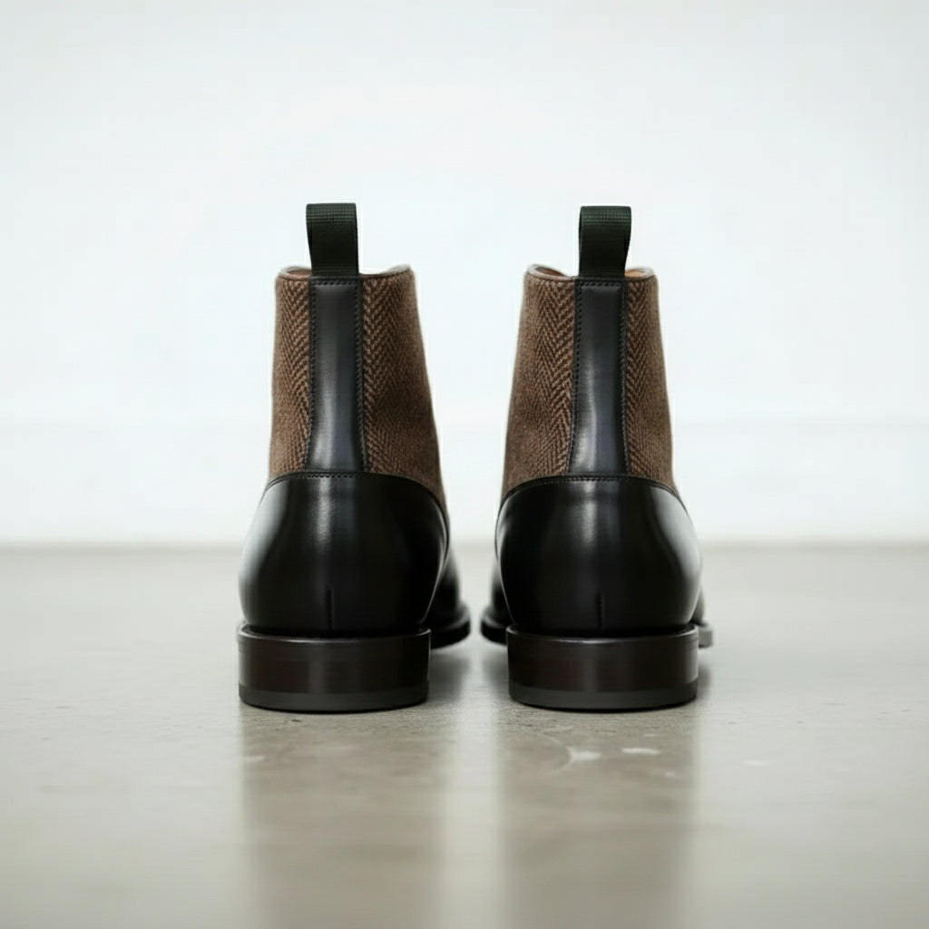 Men's Black Button Leather Boots