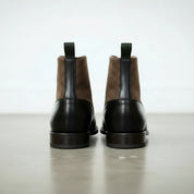 Men's Black Button Leather Boots