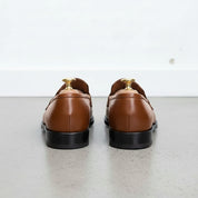 Men's Brown Apron-Toe Leather Penny Loafers