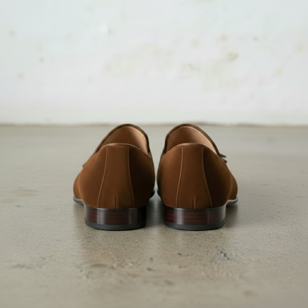 Men's Brown Plain-Toe Suede Tassel Loafers