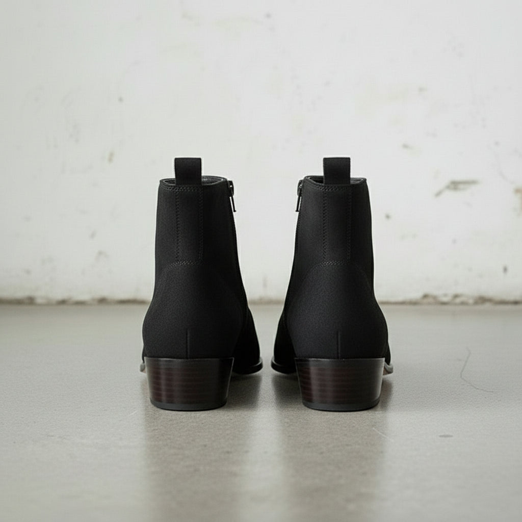 Men's Black Plain-Toe Suede Leather Ankle Boots