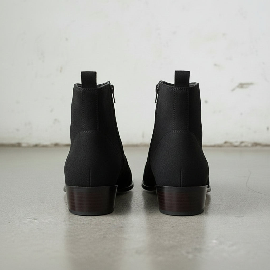 Men's Black Plain-Toe Suede Leather Ankle Boots