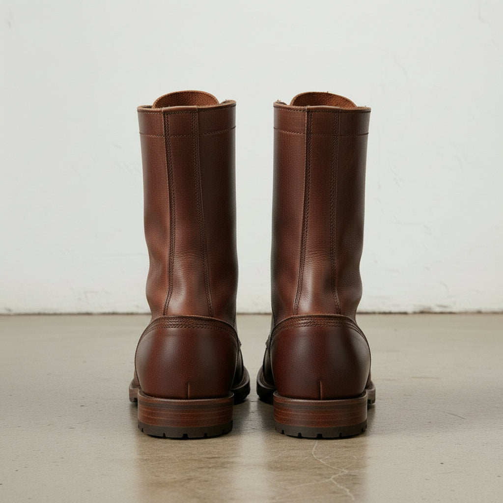 Men's Brown Cap-Toe Leather Combat Boots